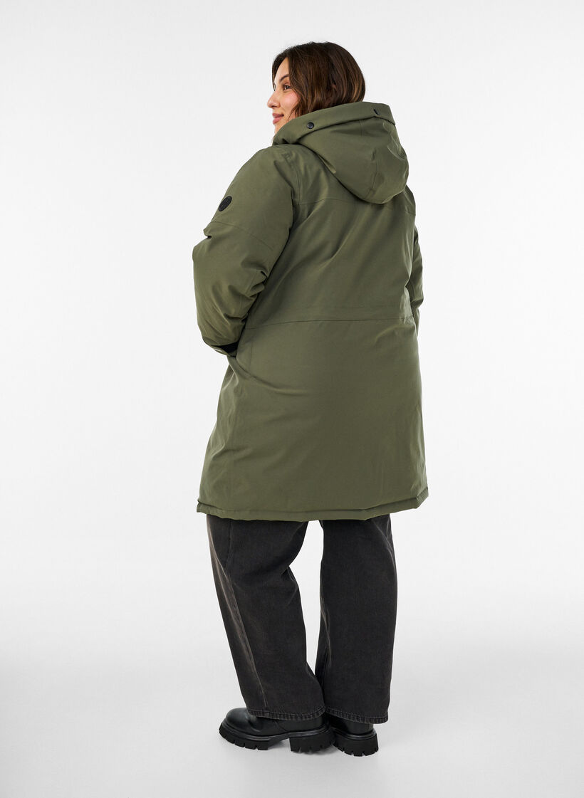 Hydrofobowa parka z kapturem i funkcjonalnymi detalami, Zielony, Model image number 2