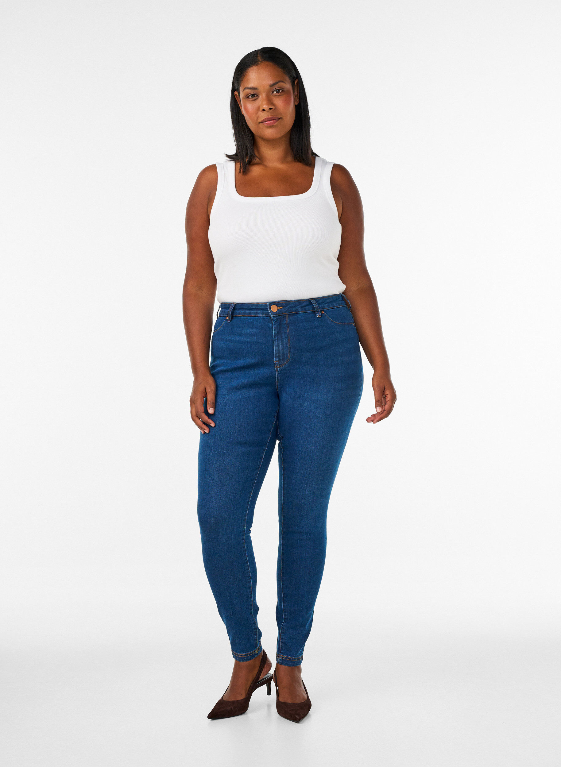 Jegginsy z mieszanki bawelny, Blue denim, Model