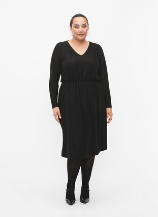 Brokatowa sukienka z dekoltem w szpic, Black Black, Model image number 3