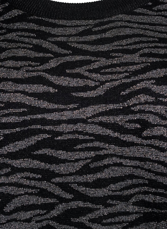 Wzorzysta bluzka z dzianiny z efektem brokatu, Czarne, Packshot image number 2