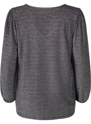 Brokatowa bluzka z bufiastymi rekawami, Black Silver, Packshot image number 1
