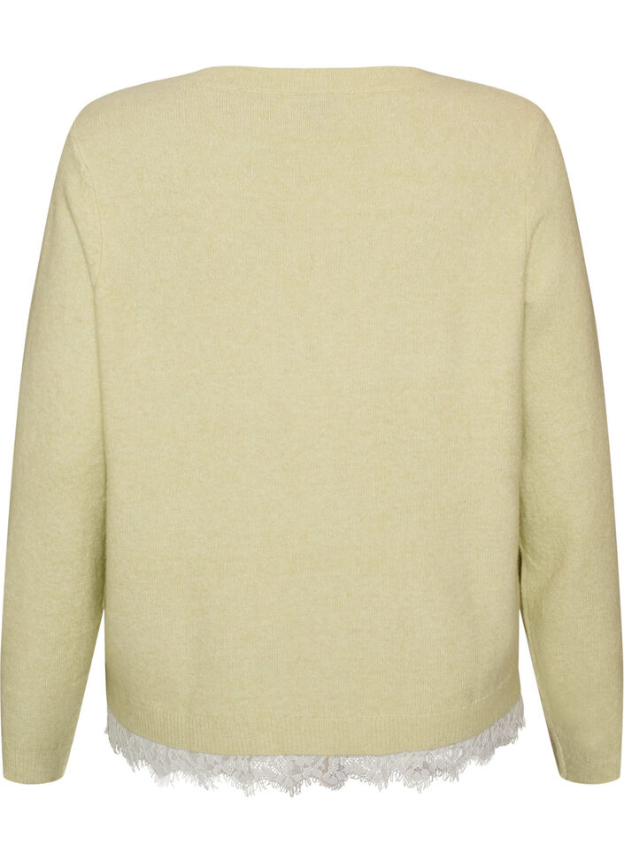 Sweter z dzianiny z koronkowym wykonczeniem u dolu, Zielony, Packshot image number 1