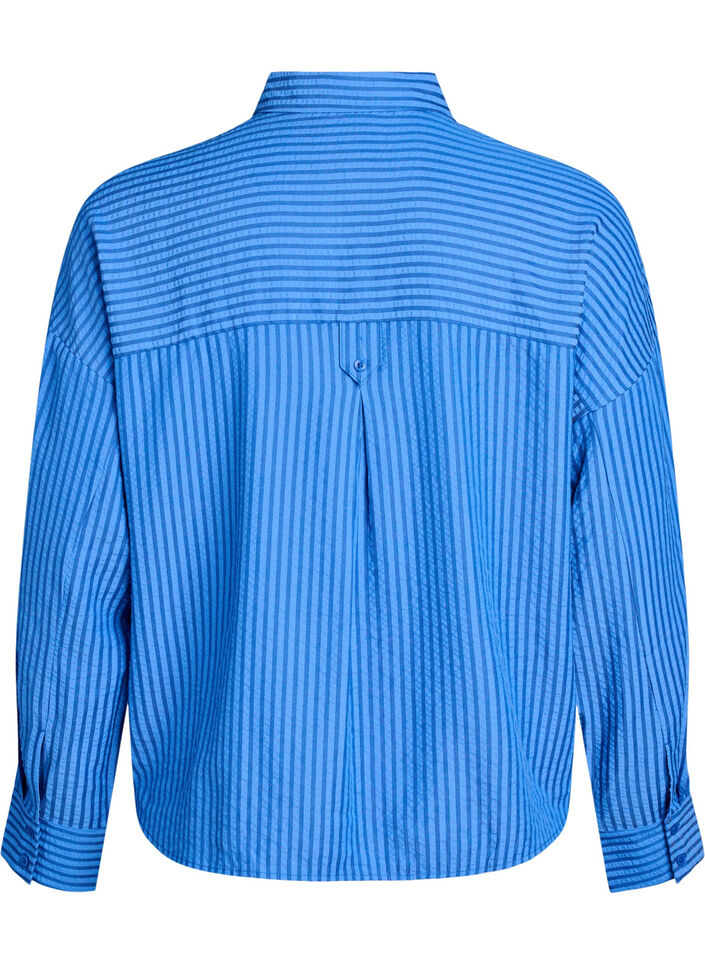 Koszula w paski z ozdobnym guzikiem z tylu, Niebieskie, Packshot image number 1