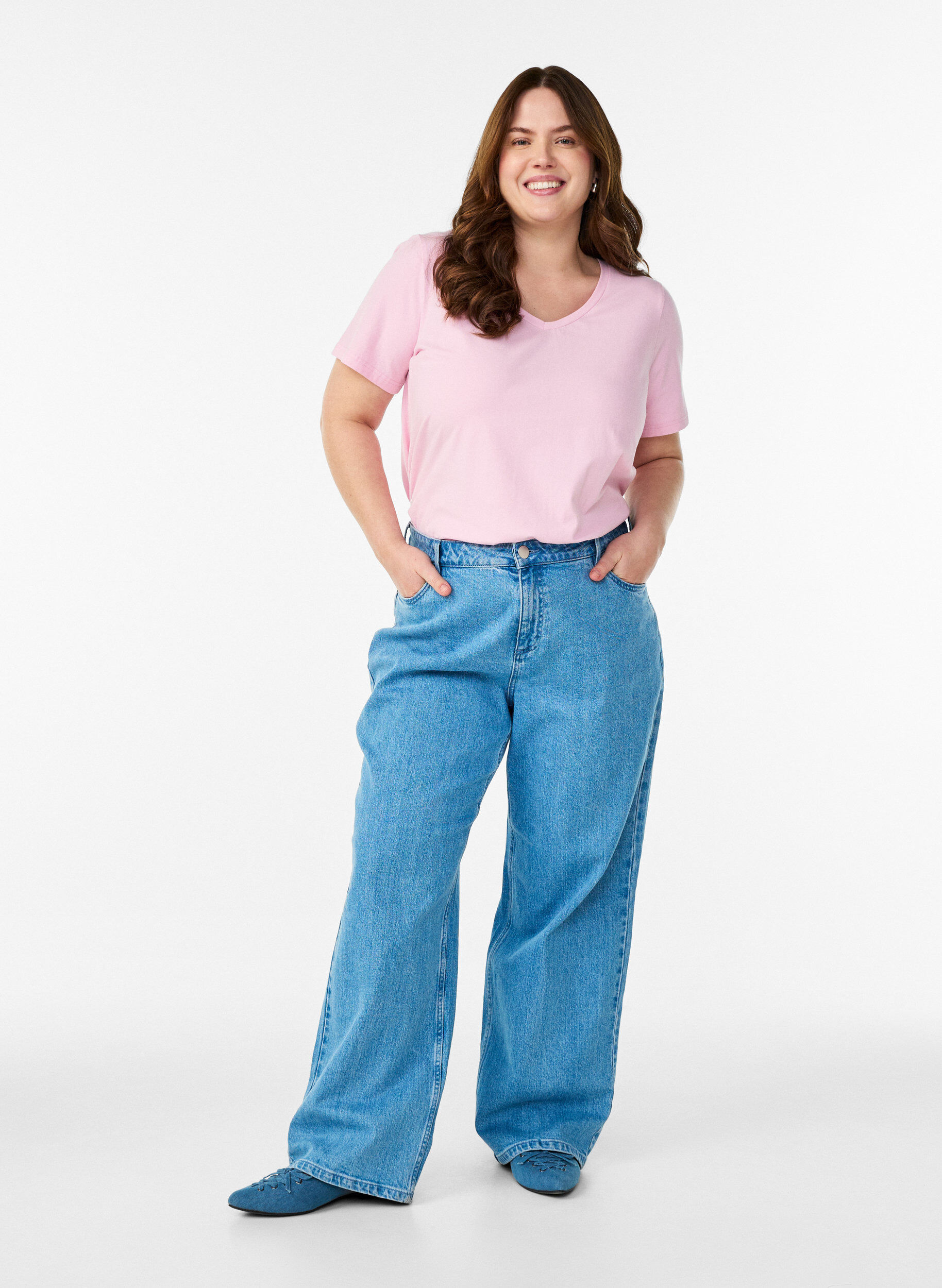 ZizziBawelniana koszulka w jednolitym kolorze, R&oacute;żowy, Model image number 1