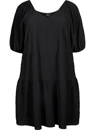 Krótka, trapezowa sukienka z dekoltem w szpic, Black, Packshot image number 0