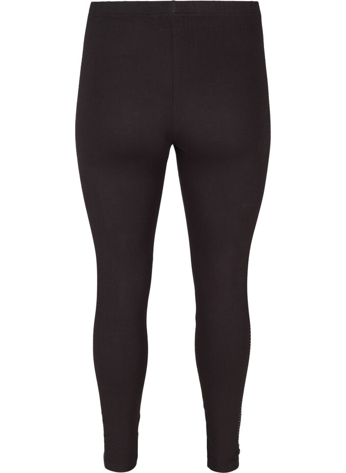 Viscose leggings with stones on the side, Black, Packshot image number 1