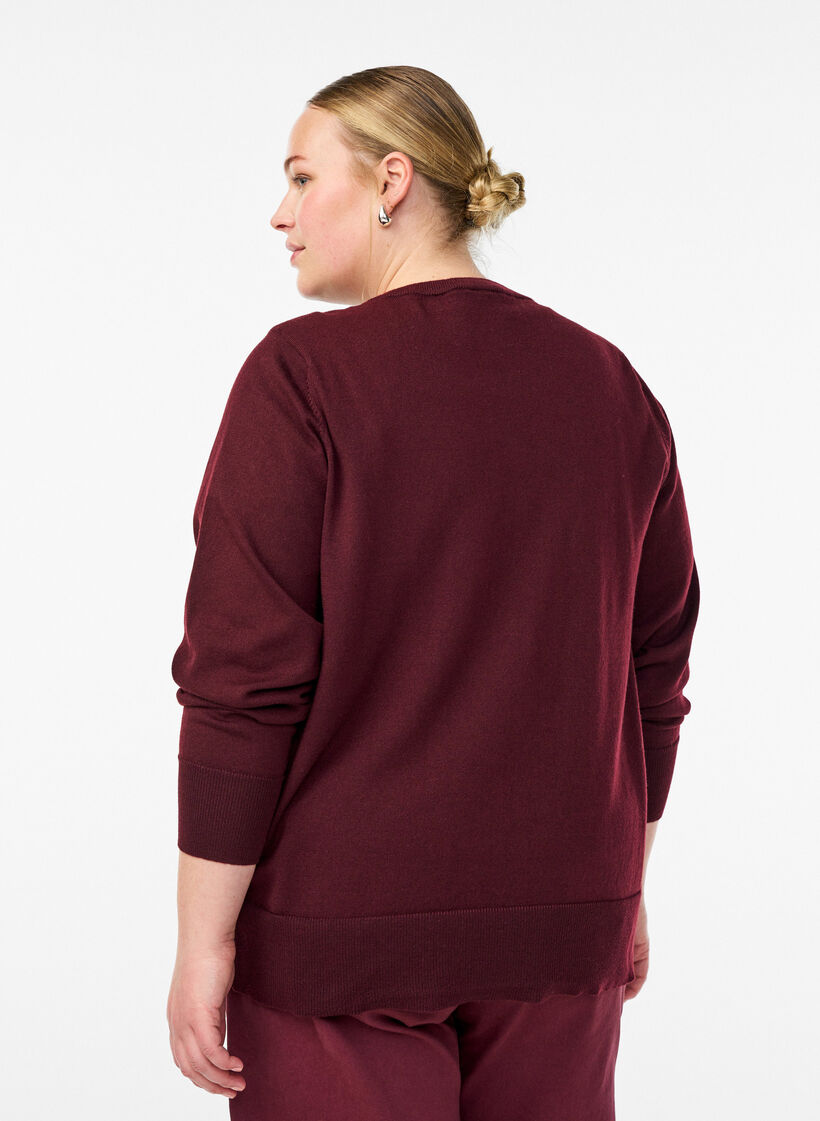 Kardigan z drobnym splotem i okraglym dekoltem, Czerwony, Model image number 2