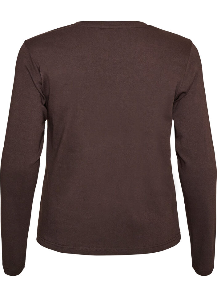 Basicowy T-shirt z dlugim rekawem i okraglym dekoltem, Brązowy, Packshot image number 1