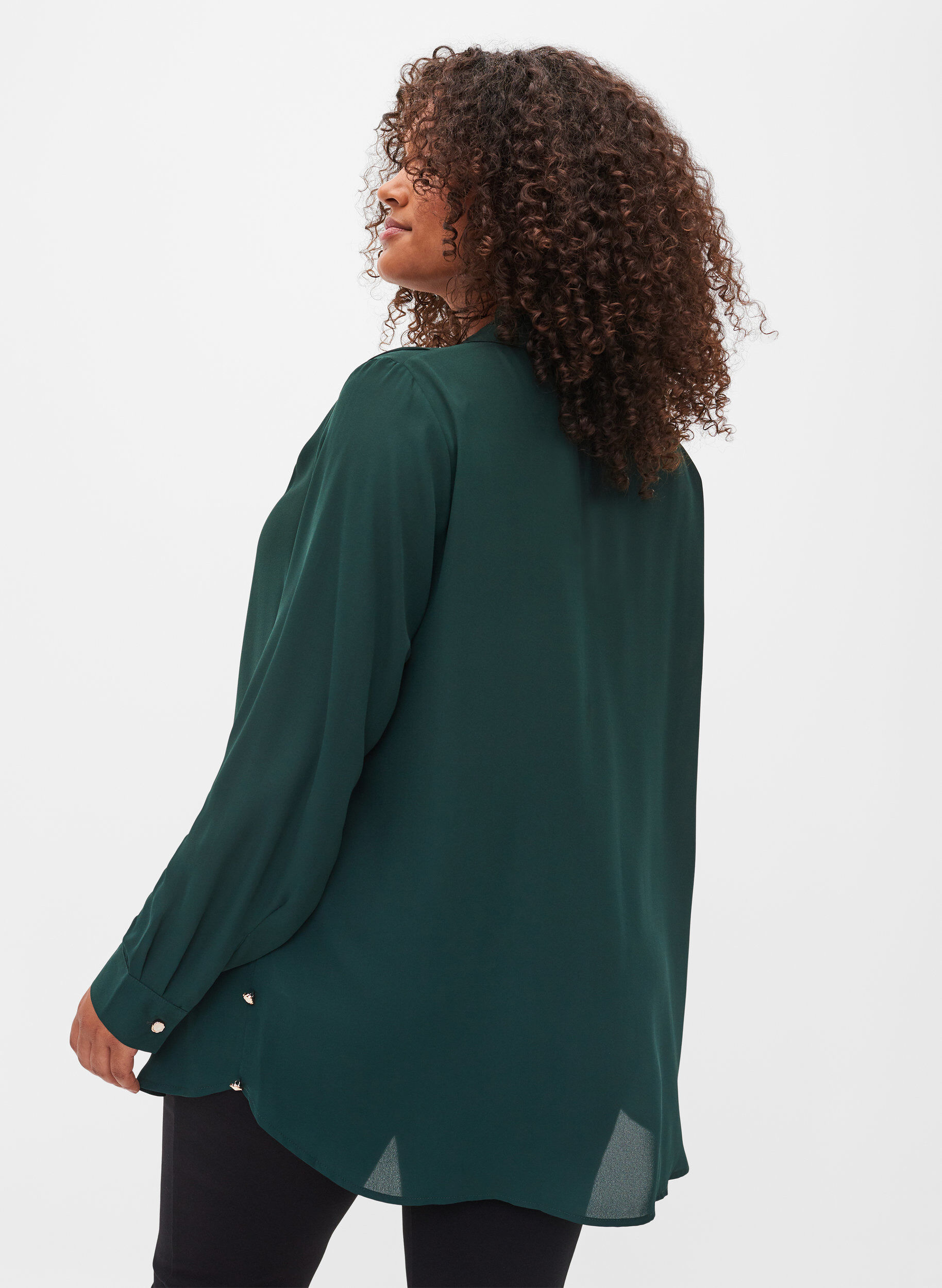 Zizzi Long sleeve shirt with ruffle collar, Scarab, Model image number 1