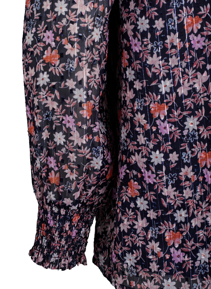 Bluzka z kwiatowym nadrukiem i brokatowa nicia, Niebieskie, Packshot image number 3
