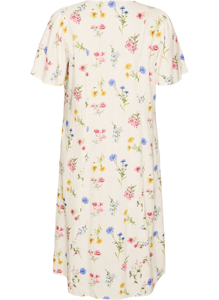 Sukienka midi z lnu i wiskozy z falbankami na rekawach, Beżowy, Packshot image number 1