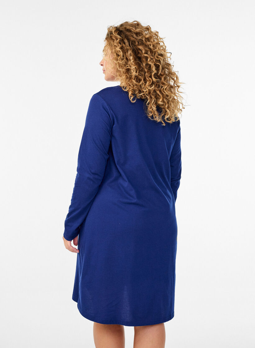 Koszula nocna z dlugimi rekawami wykonana z bawelny organicznej, Niebieskie, Model image number 2
