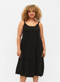 Jednolita bawelniana sukienka w kolorze tie-dye, Black, Model