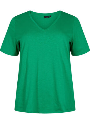 Podstawowa koszulka z krótkim rekawem i dekoltem w szpic, Jolly Green, Packshot image number 0