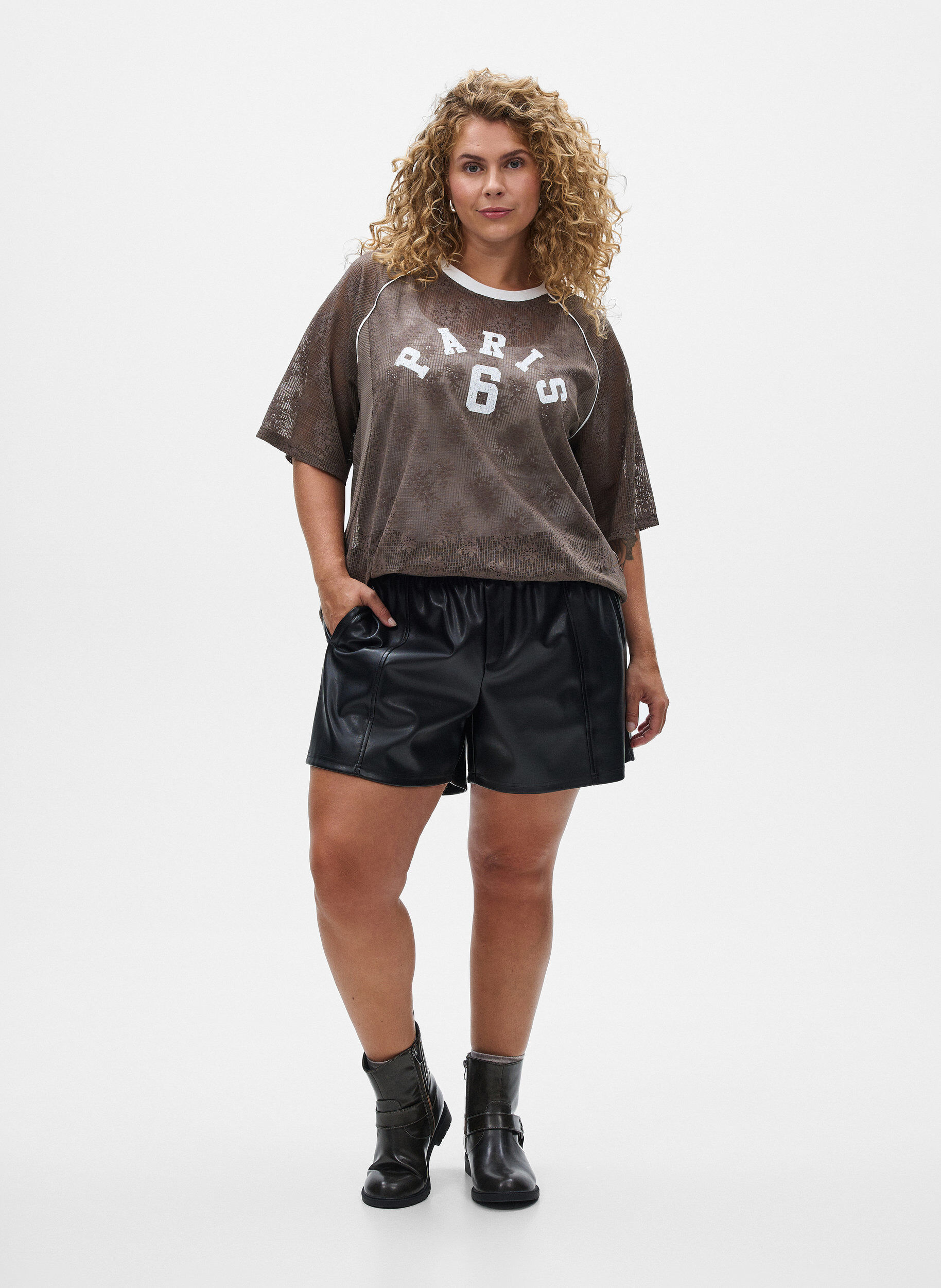 Zizzi Koronkowa koszulka z nadrukiem tekstowym, Brązowy, Model image number 1