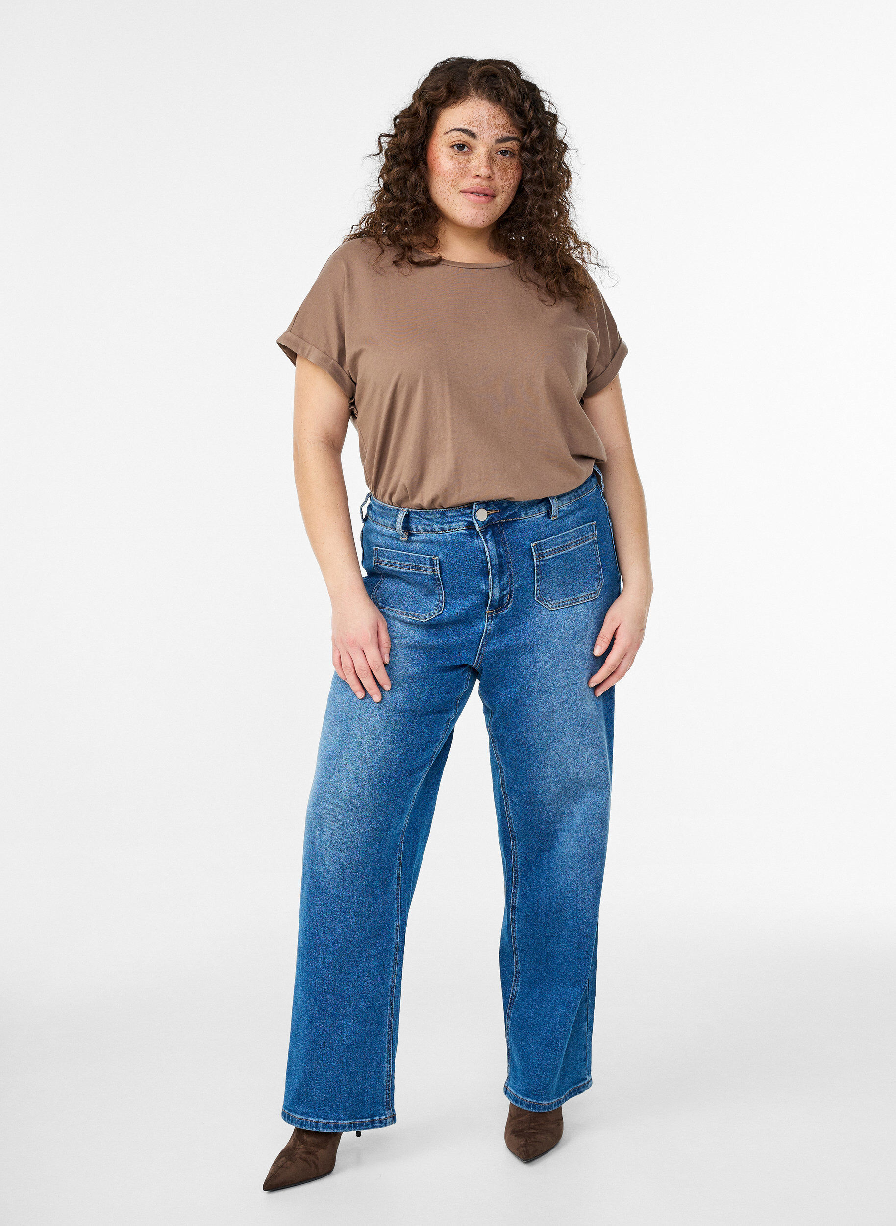 Zizzi Koszulka z kr&oacute;tkimi rekawami wykonana z mieszanki bawelny, Brązowy, Model image number 1