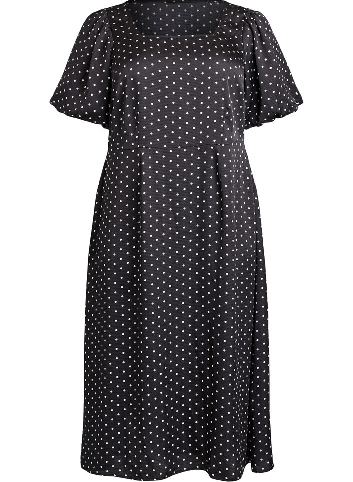 Sukienka midi Polka dot w kolorze ecru z kwadratowym dekoltem, Czarne, Packshot image number 0