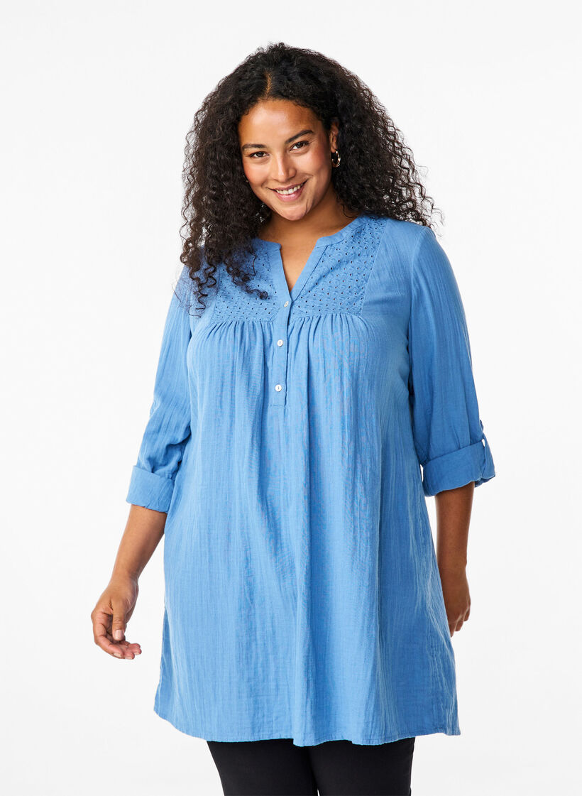 Bawelniana tunika z haftem angielskim, Riverside, Model image number 0