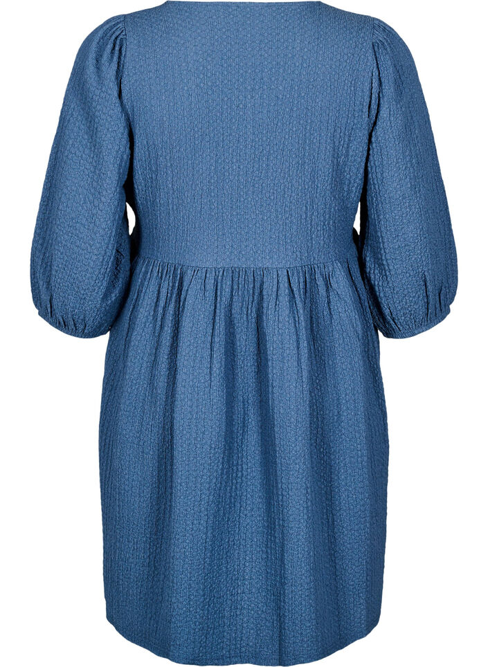 FLASH - Krótka sukienka z faktura i rekawami 3/4, Sargasso Sea, Packshot image number 1