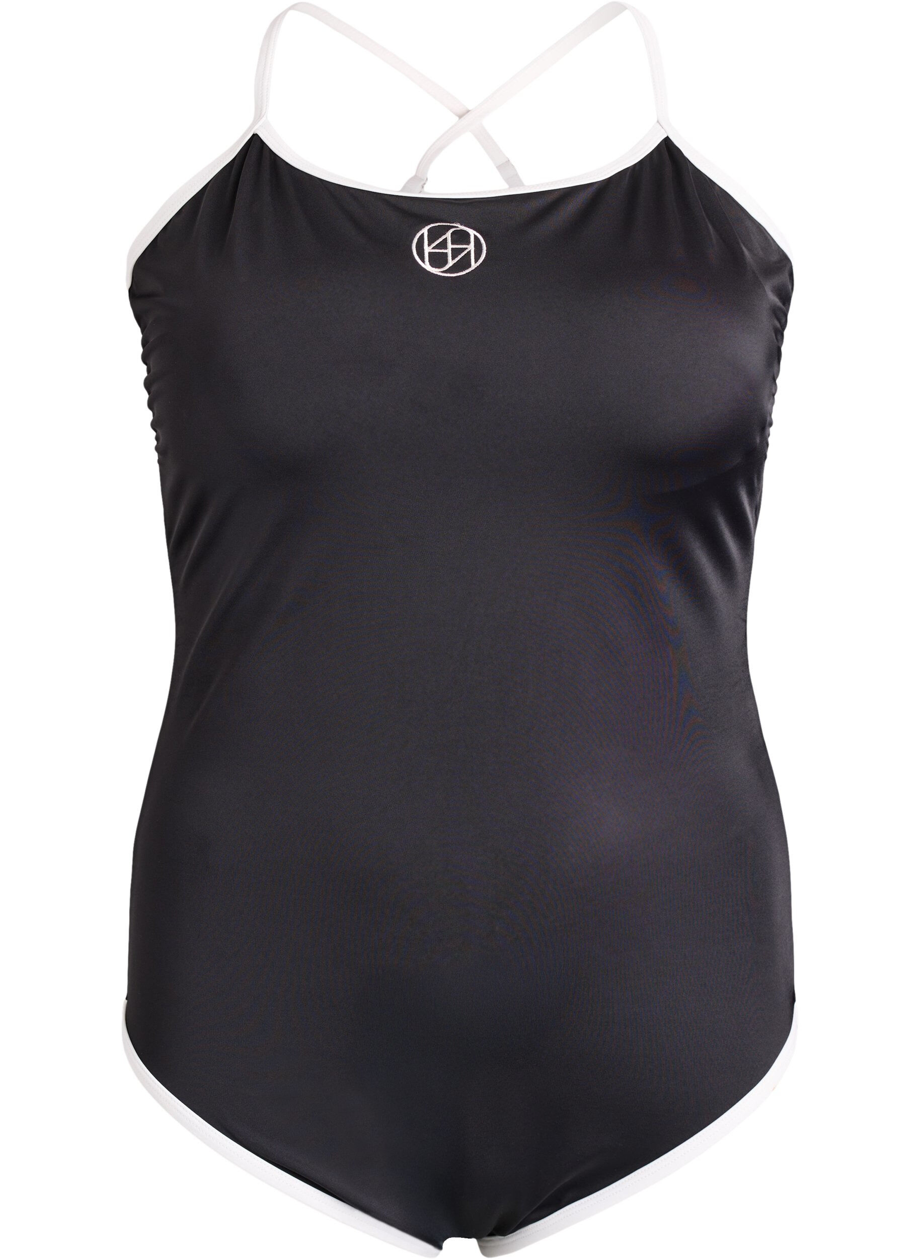 Zizzi Sportowy kostium kapielowy z lam&oacute;wka i krzyzowanymi ramiaczkami, Czarne, Packshot image number 0