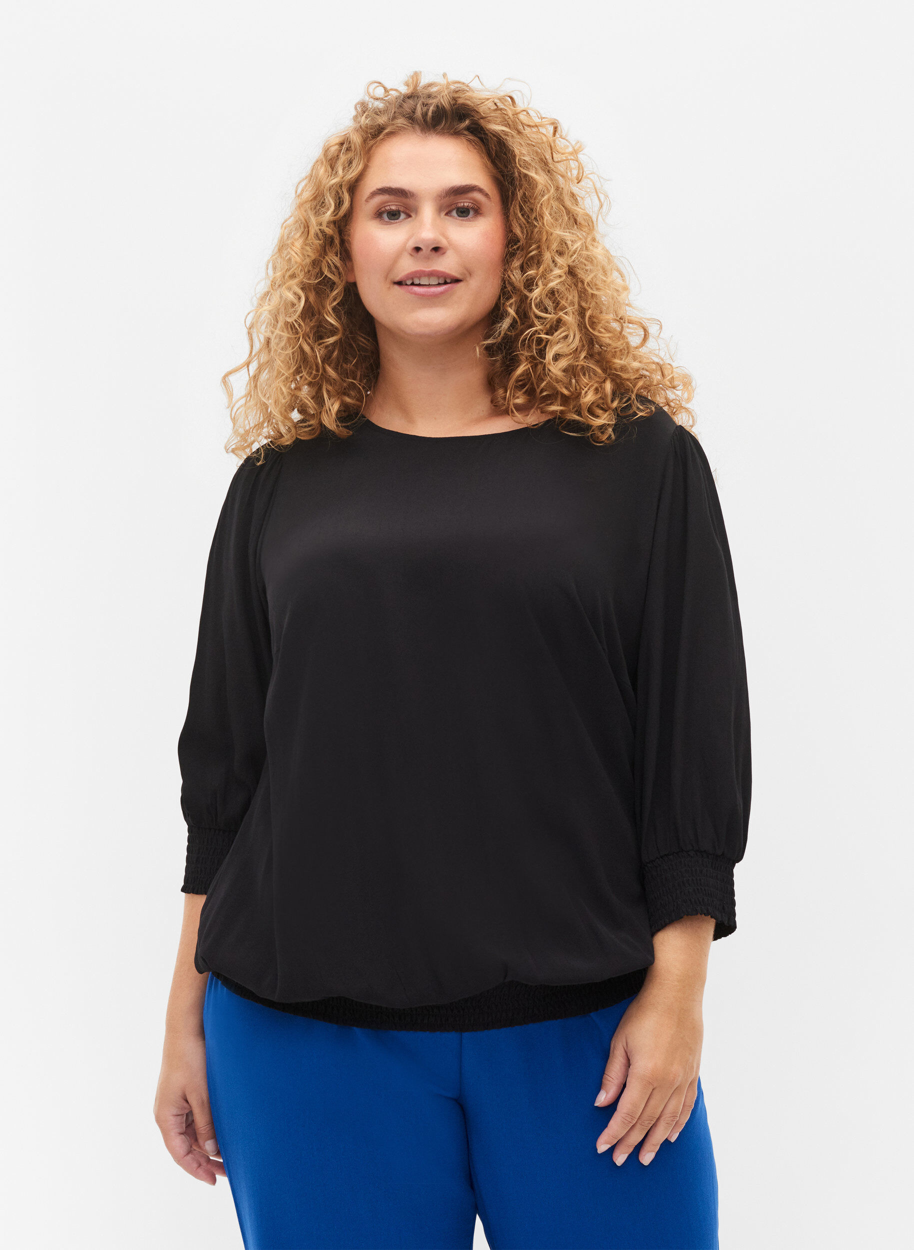 Zizzi Solid-coloured viscose blouse with a balloon effect, Black, Model image number 0