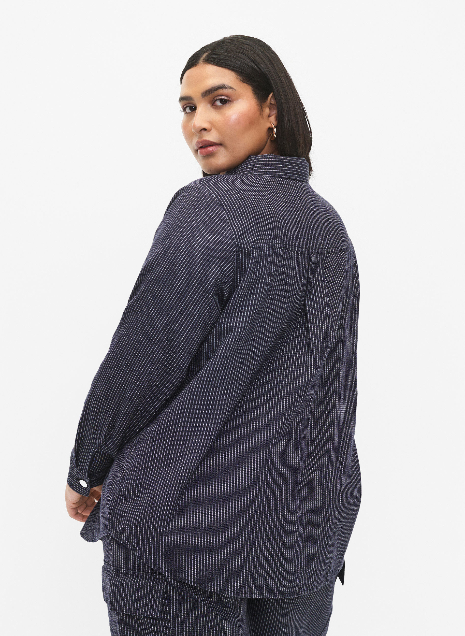 Zizzi Bawelniana koszula w prazki, Dark Blue Stripe, Model image number 1