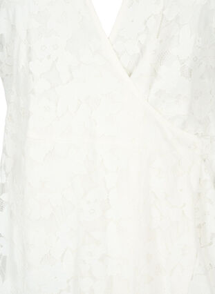Kopertowa sukienka z koronka i krótkimi rekawami, Bright White, Packshot image number 2