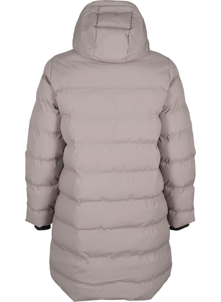 Puchowy plaszcz z kapturem i kieszeniami, Beżowy, Packshot image number 1