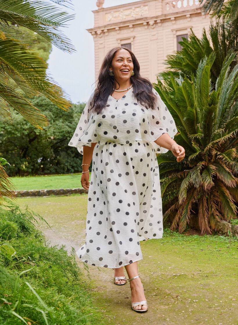 Sp&oacute;dniczka midi w kroju A z kropkami, Biały, Image image number 0