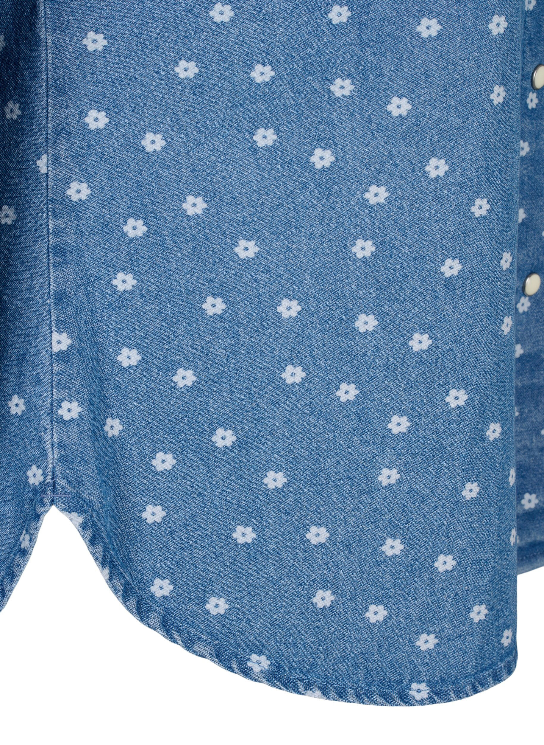 Zizzi Jeansowa koszula w kwiaty z kieszenia na piersi, Light Blue w.Flowers, Packshot image number 3