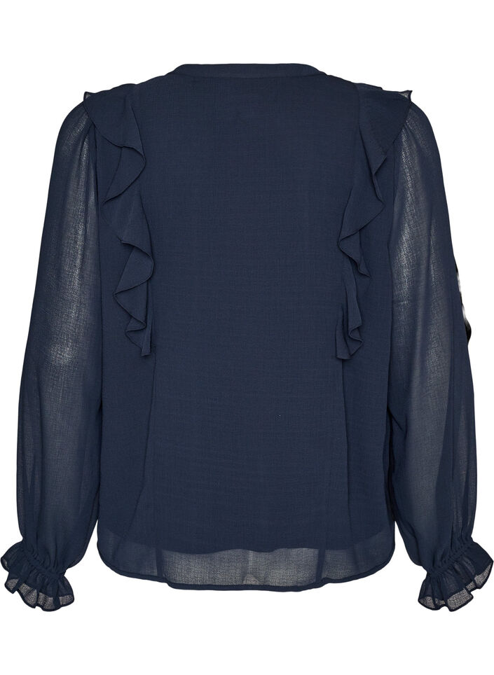 Lekka bluzka z falbankami i wiazaniami, Niebieskie, Packshot image number 1