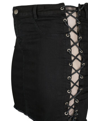 Krótka dzinsowa spódniczka ze sznurowaniem, Black, Packshot image number 2
