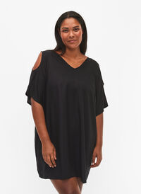 Sukienka plazowa z ramiaczkami z wiskozy, Black, Model