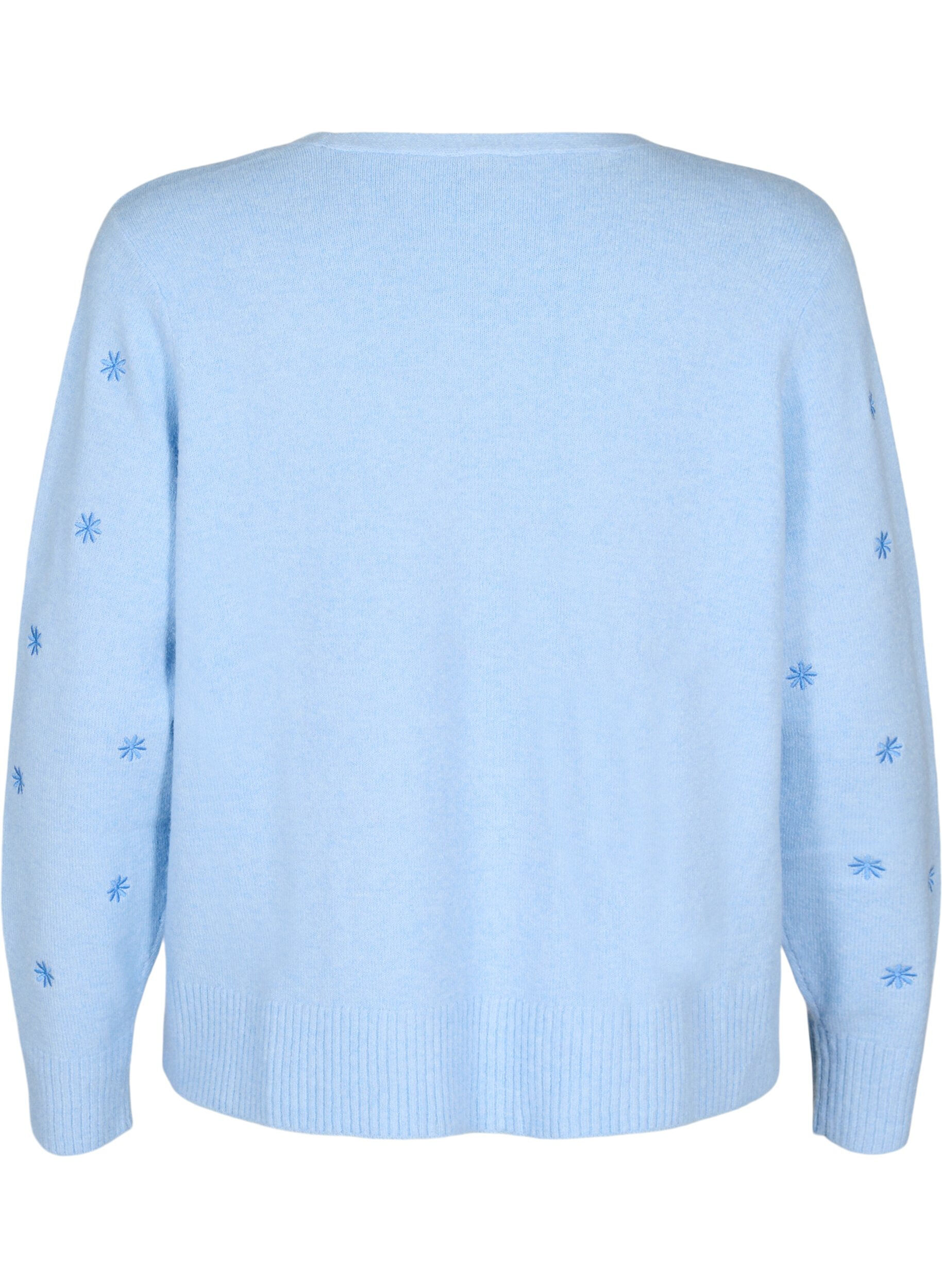 Zizzi Dzianinowy kardigan z wiazaniem i haftem, Cashmere Blue Comb, Packshot image number 1