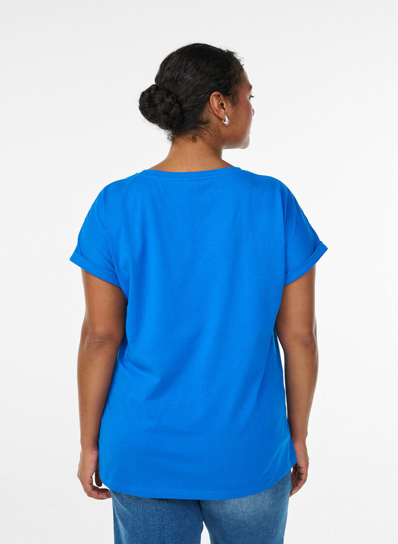 T-shirt z kr&oacute;tkim rekawem w mieszance bawelny, Niebieskie, Model image number 2