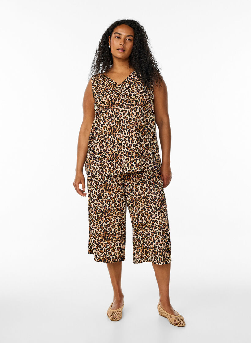 Spodnie culotte z nadrukiem, Zielony, Model image number 0