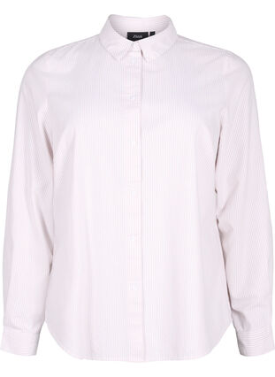 Bawelniana koszula z dlugim rekawem, White Taupe Stripe, Packshot image number 0