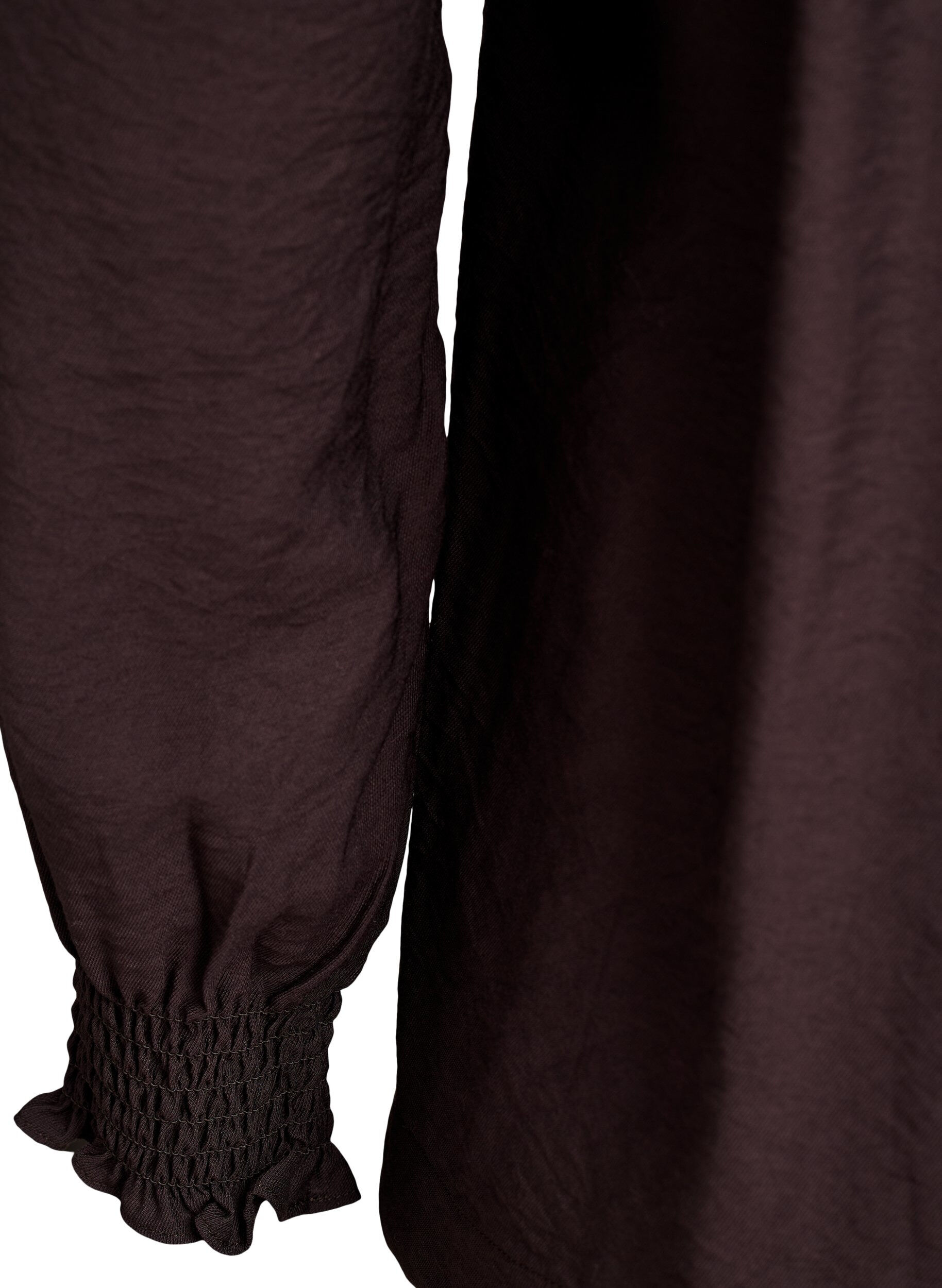 Zizzi Bluzka wiskozowa ze smockiem i marszczonymi detalami, Brązowy, Packshot image number 3