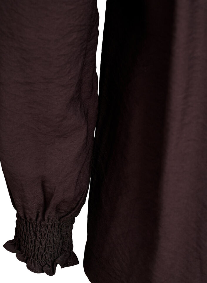 Bluzka wiskozowa ze smockiem i marszczonymi detalami, Brązowy, Packshot image number 3