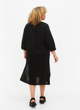 Dluga sukienka koszulowa z rekawami 3/4, Black, Model image number 1
