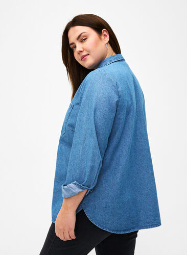 Jeansowa koszula z dlugimi rekawami i kieszenia na piersi, Light Blue Denim, Model image number 1