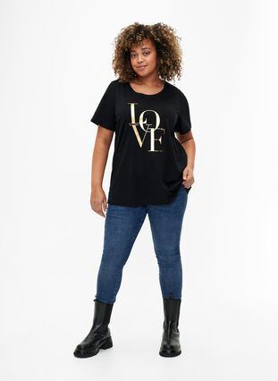 Bawelniana koszulka ze zlotym tekstem, Black w. Gold Love, Model image number 2
