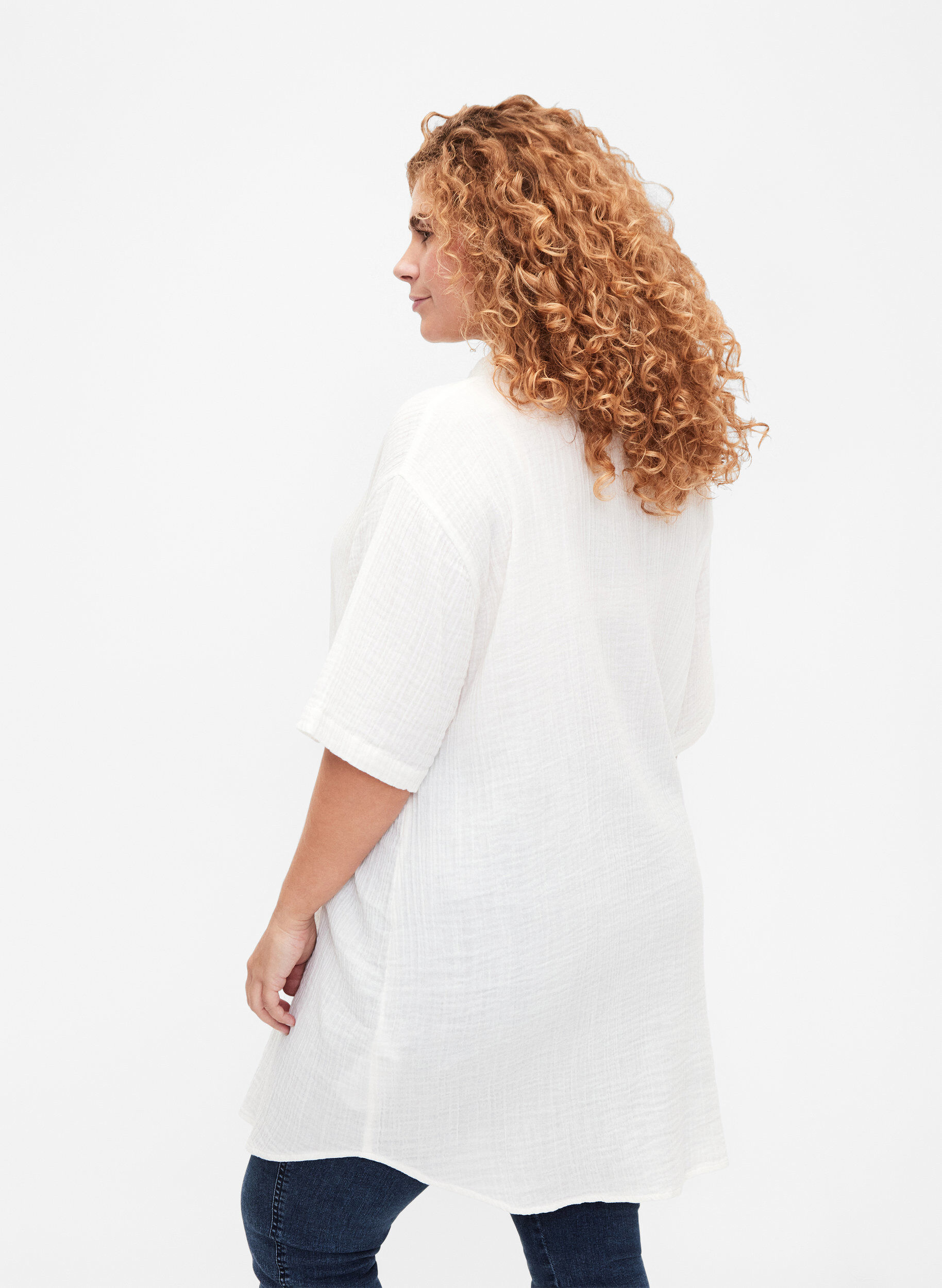 Zizzi Koszula z kr&oacute;tkim rekawem i guzikami, Off-White, Model image number 1