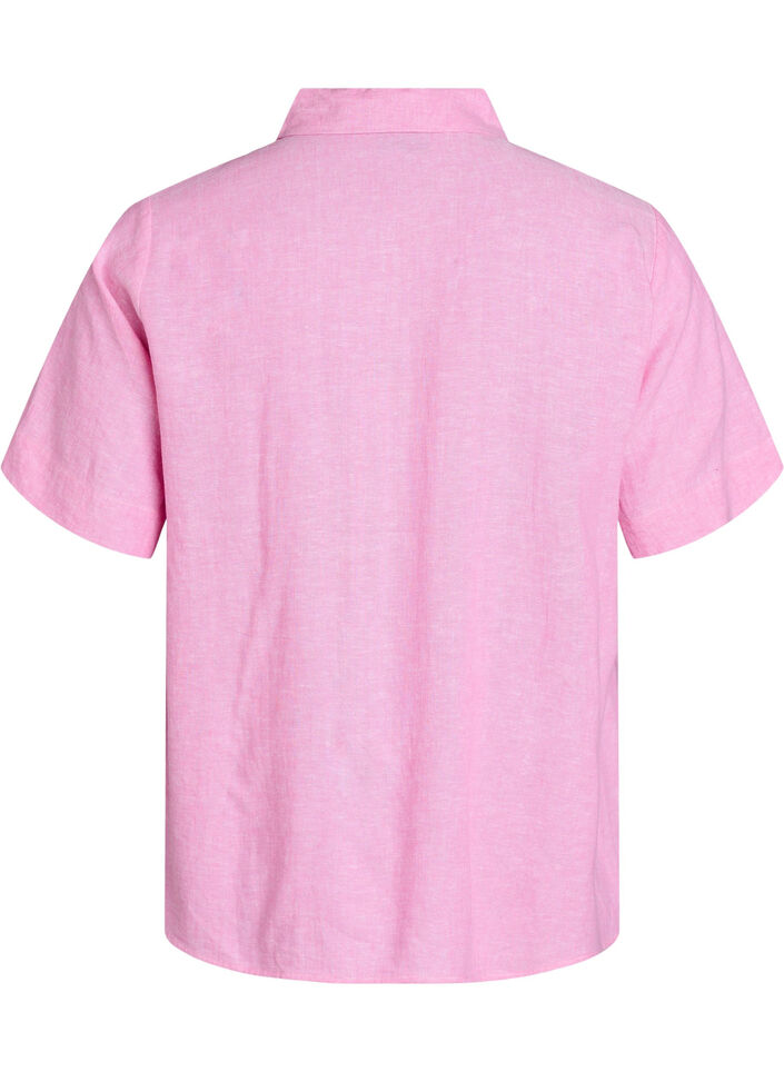 Koszula z kr&oacute;tkim rekawem wykonana z lnu i wiskozy, R&oacute;żowy, Packshot image number 1