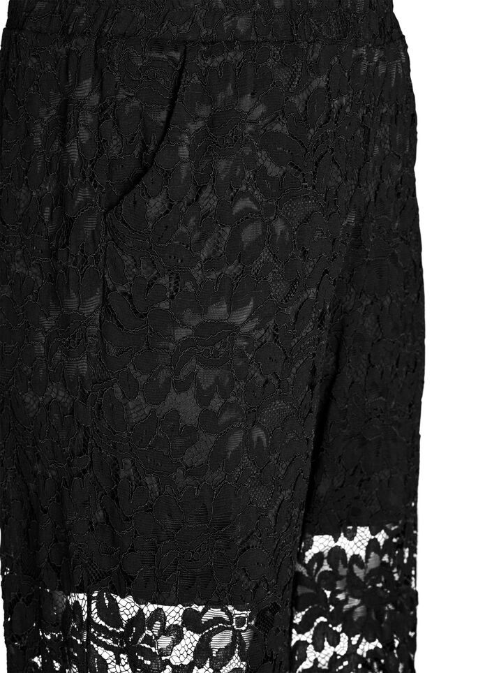 Koronkowe spodnie z wysokim stanem proste, Czarne, Packshot image number 2