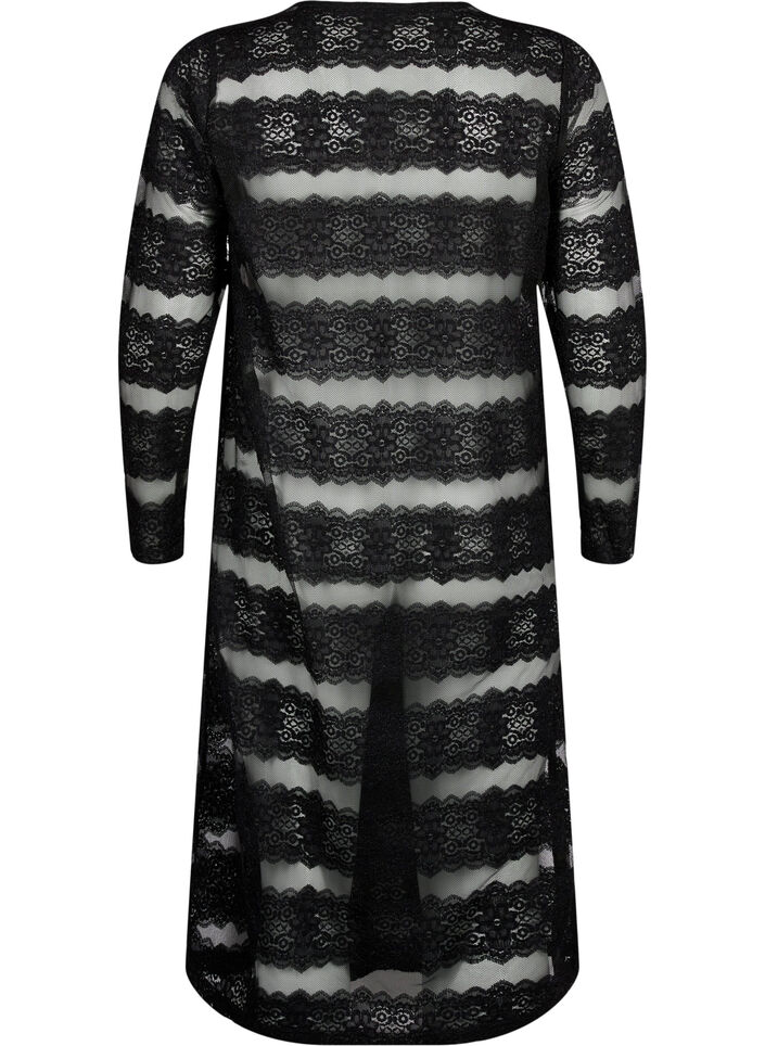 Sukienka midi z koronka i przezroczysta siateczka, Black, Packshot image number 1