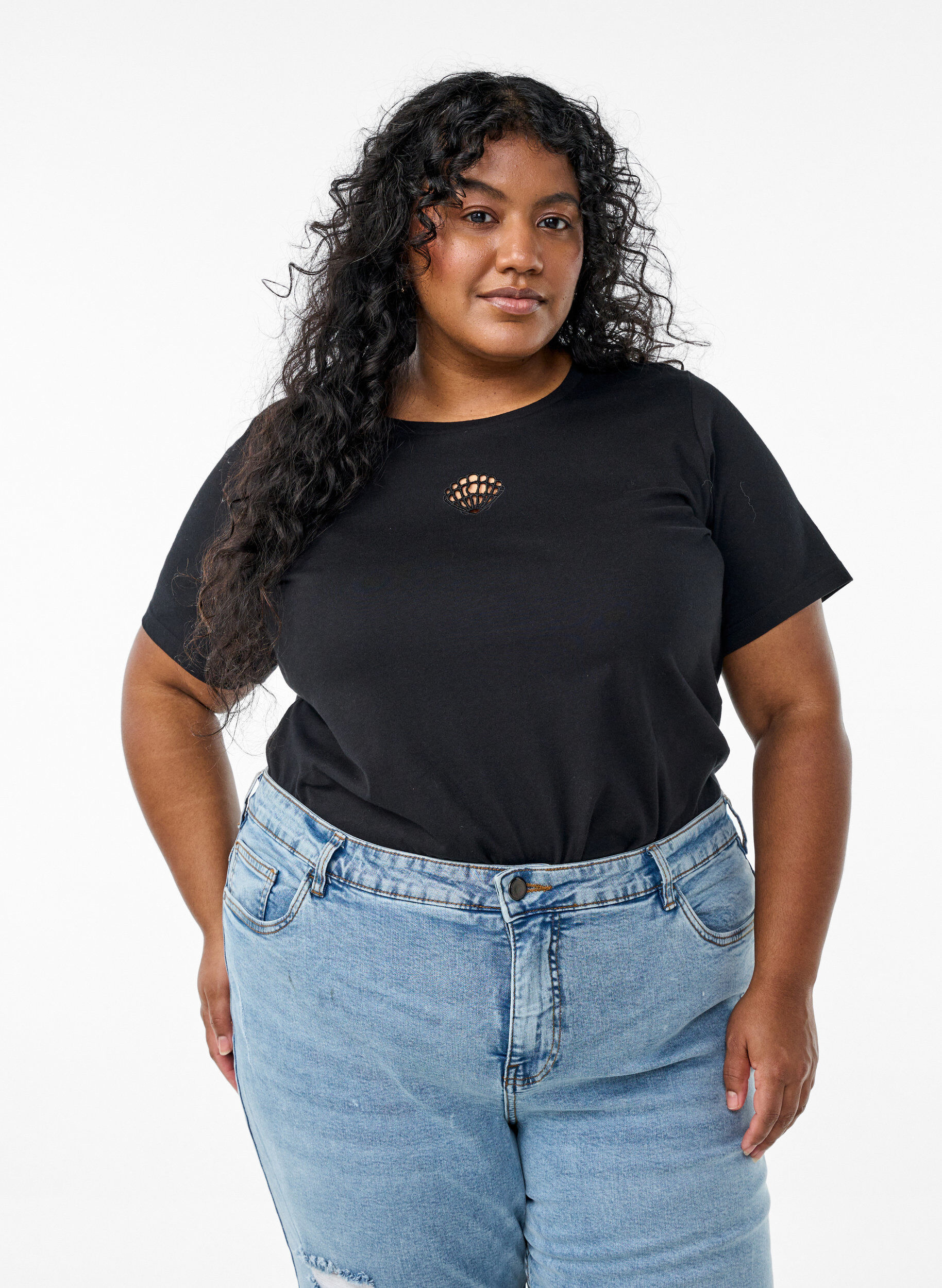 Koszulka z ozdobnymi detalami, Czarne, Model