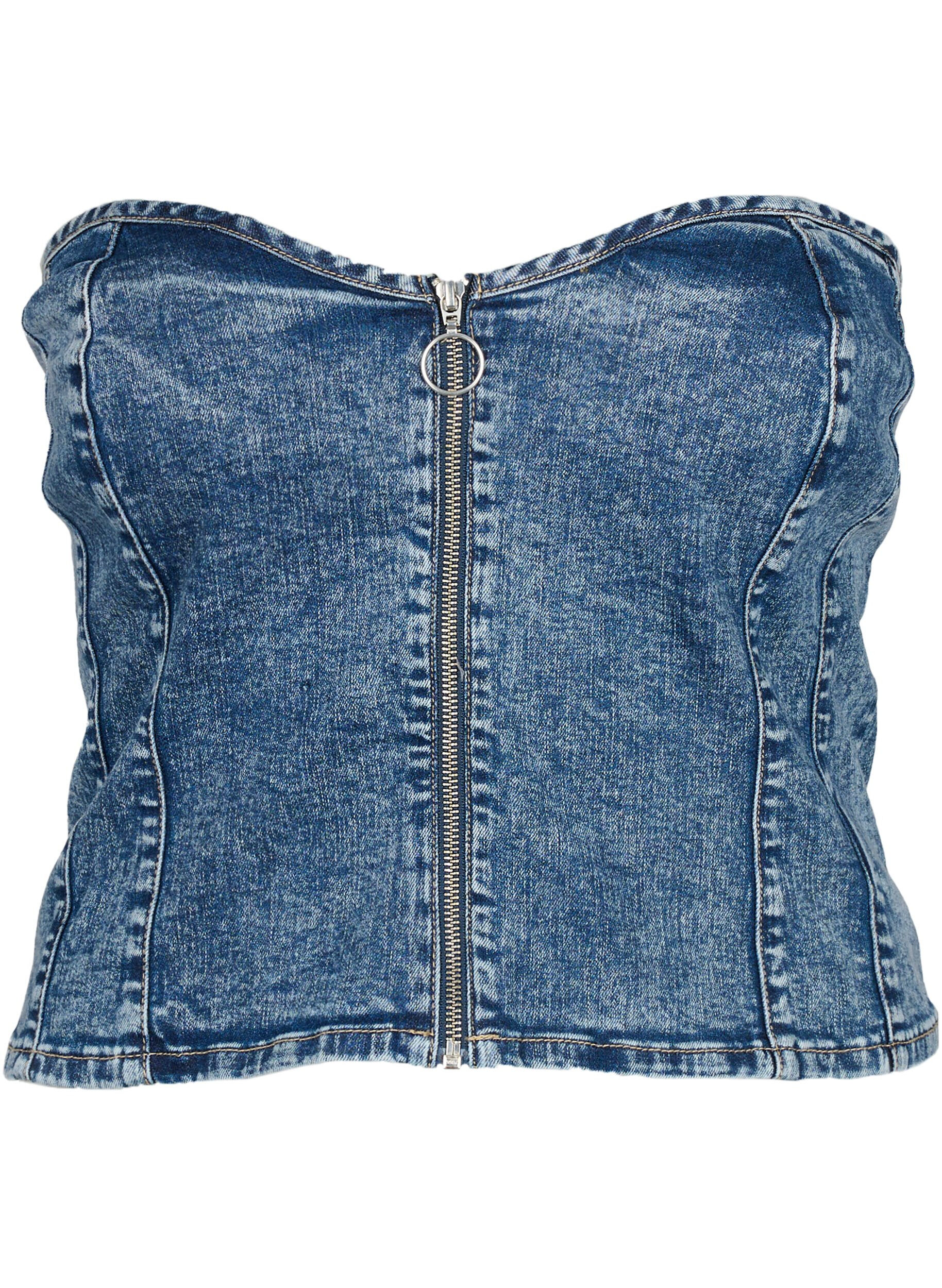 Zizzi Dzinsowy gorset z suwakiem, Blue denim, Packshot image number 0