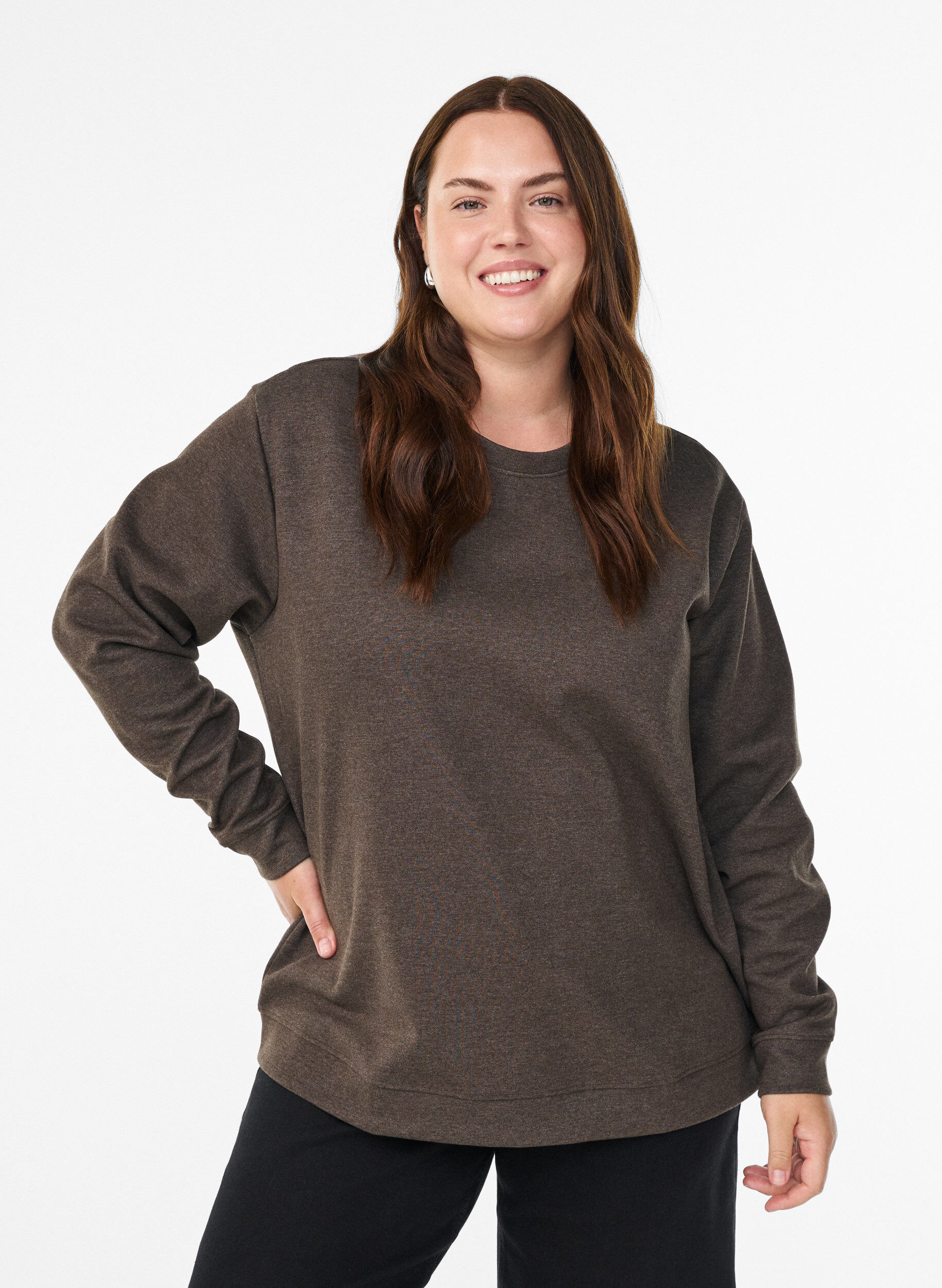 ZizziBluza z okraglym dekoltem, Brązowy, Model image number 0