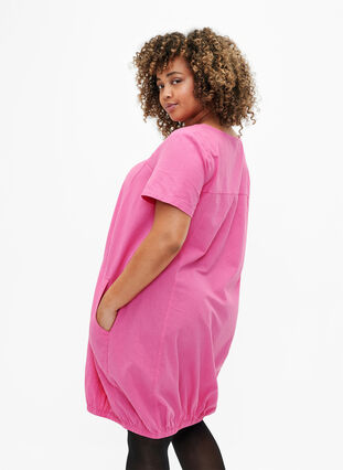 Bawelniana sukienka z krótkim rekawem, Shocking Pink, Model image number 1